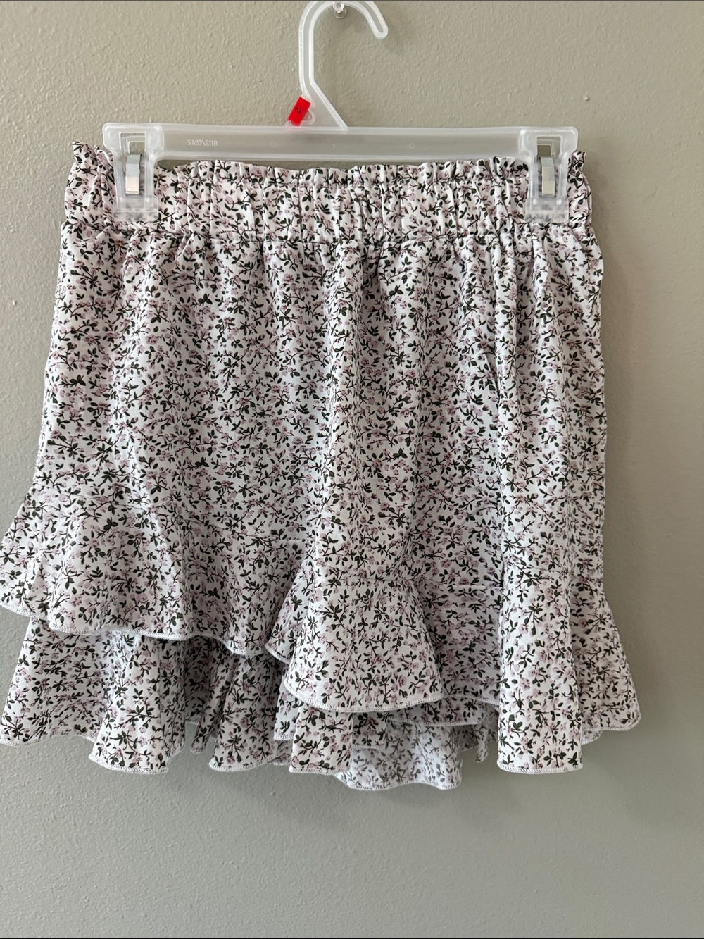 Floral Ruffle Mini Skort - White with Pink & Green Print